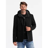 Ombre Men's jacket with high collar and hood - black