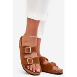 Boto Women's Slippers With Golden Buckles And Stitching Camel Lunera | shoptok.hr