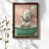 Wallxpert uramljena MDF slika NAL041-46, slonče sa peškirom na glavi u zelenoj kadi sa mehurićima, 35,5 x 47 cm | Eponuda.com