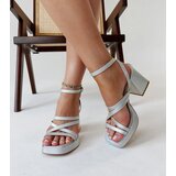 Gemre Silver Holographic Block Heel Sandals Ksenija | ePonuda.com