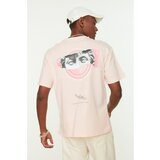 Trendyol Pink Men's Relaxed Fit 100% Cotton Short Sleeve Printed T-Shirt Cene