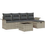 vidaXL 6-delni vrtni set s kavčem z blazinami svetlo siva poli ratan | Shoptok.si
