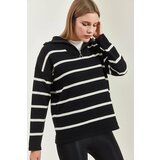 Bianco Lucci Women's Turtleneck Zipper Striped Knitwear Sweater Cene