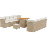 vidaXL 11-delni set vrtne sedežne garniture s blazinami Bež Poli Ratan Akacija | Shoptok.si