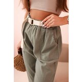 Kesi Włoski Women's linen cotton pants with a belt khaki | shoptok.hr