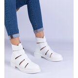 D/CEO marka niezdefiniowana White ankle boots made of eco-leather with cutouts on a flat heel Kalipso | ePonuda.com