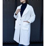 Gemre Long white coat with plush pockets Badra | Shoptok.si