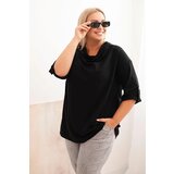 Kesi Włoski Women's Plus Size loose-fit blouse with cotton and a water neckline black Cijene