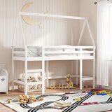  Krevet na kat s ljestvama i krovom bijeli 90x190 cm od borovine | shoptok.hr