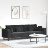 vidaXL Žametni kavč z blazino z blazino Črna 208 cm Žamet | Shoptok.si