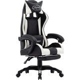 In Racing stol z oporo za noge belo in črno umetno usnje | Shoptok.si