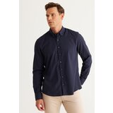 ALTINYILDIZ CLASSICS Men's Navy Blue Slim Fit Slim Fit Button-down Collar Cotton Gabardine Shirt Cene