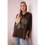Kesi Włoski Włoski Oversized viscose sweatshirt Love brown | Shoptok.si