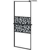 Pregrada za tuš s policom crna 80 x 195 cm s mutnim staklom ESG | shoptok.hr