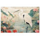  XXL slika - By an Asian pond - an illustration in the style of a Japanese engraving depicting a heron 130x87 | shoptok.hr