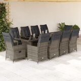 vidaXL 11-dijelni vrtni bistro set od poliratana s jastucima sivi - Sa naslonom za noge Stakl 10 | shoptok.hr