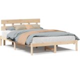 vidaXL Posteljni okvir z naslonom 150x200 cm Trden borov les | Shoptok.si