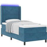 vidaXL Box Spring Postelja z Matracami in LED Temno Modra 90x200 cm Žamet, (22049361) | Shoptok.si