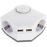 REV Produžni kabel s utičnicama (2-struko, Bijele boje, Dužina kabela: 1,5 m, 2 USB priključka, S prekidačem) u