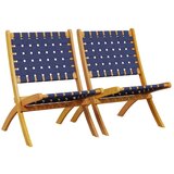 vidaXL Zložljiv vrtni stol 2 kosa moder trden akacijev les in tkanina | Shoptok.si