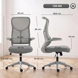  Ergonomska mrežasta uredska stolica okretna stolica s visokim naslonom sklopivi nasloni za ruke funkcija ljuljanja siva | shoptok.hr