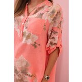 Kesi Włoski Women's loose-fitting cotton shirt with a floral pattern raspberry | shoptok.hr