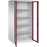 C+P Omara s krilnimi vrati z akrilnim steklom, VxŠxG 1950 x 930 x 800 mm, 4 police, svetlo sive / rubinasto rdeče barve | Shoptok.si