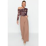 Trendyol Brown Tulle Lined Asymmetric Collar Knitted Blouse | shoptok.hr