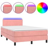  Box spring postelja z vzmetnico LED roza 120x190 cm žamet | Shoptok.si