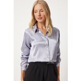  Women's Gray Lightly Draped Satin Surface Shirt | shoptok.hr