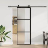 vidaXL Drsna vrata z opremo črna 76x205 cm kaljeno steklo Cene