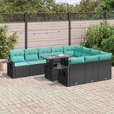  Vrtna garnitura - 11-dijelni set vrtnih sofa poliratan i bagrem s jastucima crni - Crna 1 | shoptok.hr