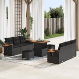vidaXL 9 delni vrtna sofa set z blazinami Črna poli ratan akacija | Shoptok.si