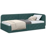 VidaXL Kotna postelja z vzglavjem Temno zelena 90 x 200 cm blago Slike