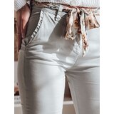 DStreet Spodnie damskie materiałowe chinosy z paskiem ROSSALI jasnoszare | Shoptok.si