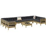vidaXL 11-dijelni set vrtnih sofa s jastucima od impregnirane borovine | shoptok.hr