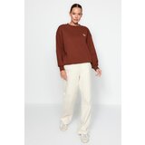 Trendyol Brown Animal With Embroidery Regular/Normal Fit Knitted Sweatshirt with Fleece Inside Cene