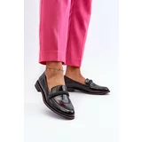 Kesi Women's leather loafers with decorative belt, Patent leather black Saosin