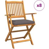  Sklopive vrtne stolice s sivom jastučetom 8 kom Solidno drvo akacije | shoptok.hr