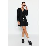Trendyol Black Skirt Flounced Button Detailed V-Neck Tweed Woven Dress | Eponuda.ba