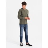 Ombre Button-up neck men's waffle knit longsleeve - olive | Eponuda.ba