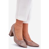 VINCEZA Embellished Mesh Heels On Heel Beige 62211 | Shoptok.si
