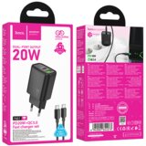 hoco. polnilec N61 GaN PD 20W USB-A, Type C s kablom Type C na Type C - črn | Shoptok.si