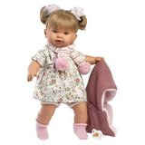  Llorens: Jokajoča dojenčka Alexandra, visoka 42 cm, s cucljem, v roza pleteni jakni in cvetličnem krilu. | Shoptok.si