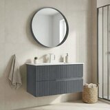 Hanah home Moonlight 90 v2 - 392 Matte Anthracite Bathroom Cabinet With Sink & Mirror Set (2 Pieces) u