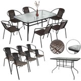 Lean Toys Vrtni komplet pohištva za teraso, steklena miza 150x90, stoli 6 kosov, rjave barve | Shoptok.si
