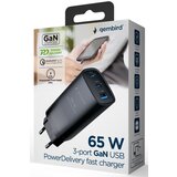 Gembird TA-UC-PDQC65-01-BK 3-port 65W GaN USB PowerDelivery fast charger, black | ePonuda.com