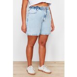 Trendyol Curve Light Blue High Waist Rigid Wide Leg Plus Size Shorts & Bermuda | shoptok.hr