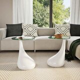  Stol za Kavu s Okruglim Staklenim Vrhom Set od 2 kom Bijeli Visoki Sjaj | shoptok.hr