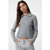 Trendyol gray collar detailed floral knitwear sweater Cene